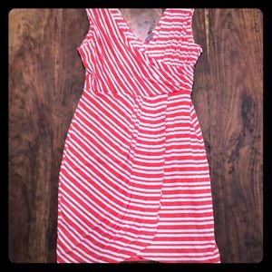 Vince Camuto bright coral and white tulip dress